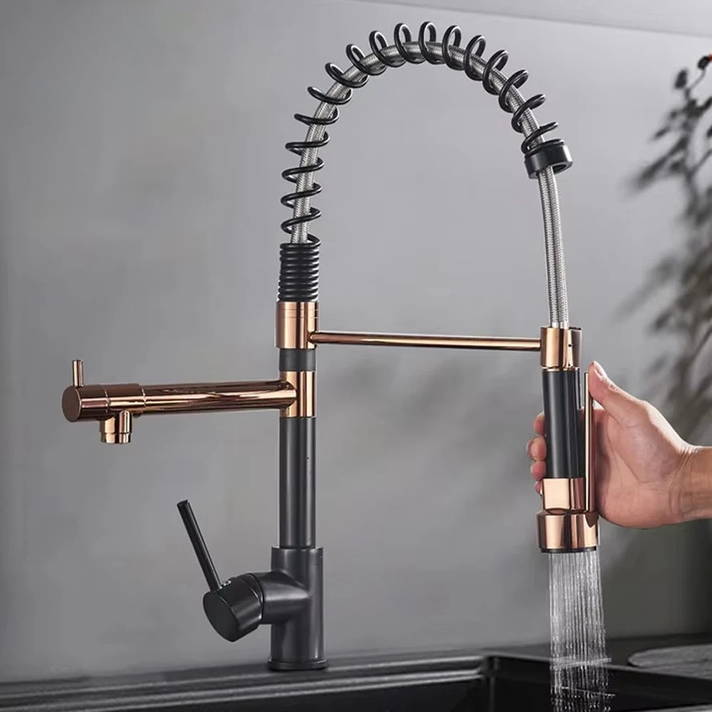 Pull-Out Kitchen Faucet Chrome Swiveling Spout Hot Cold Water Flexible Rinse Sprayer Kitchen Mixer Tap | Sansoti
