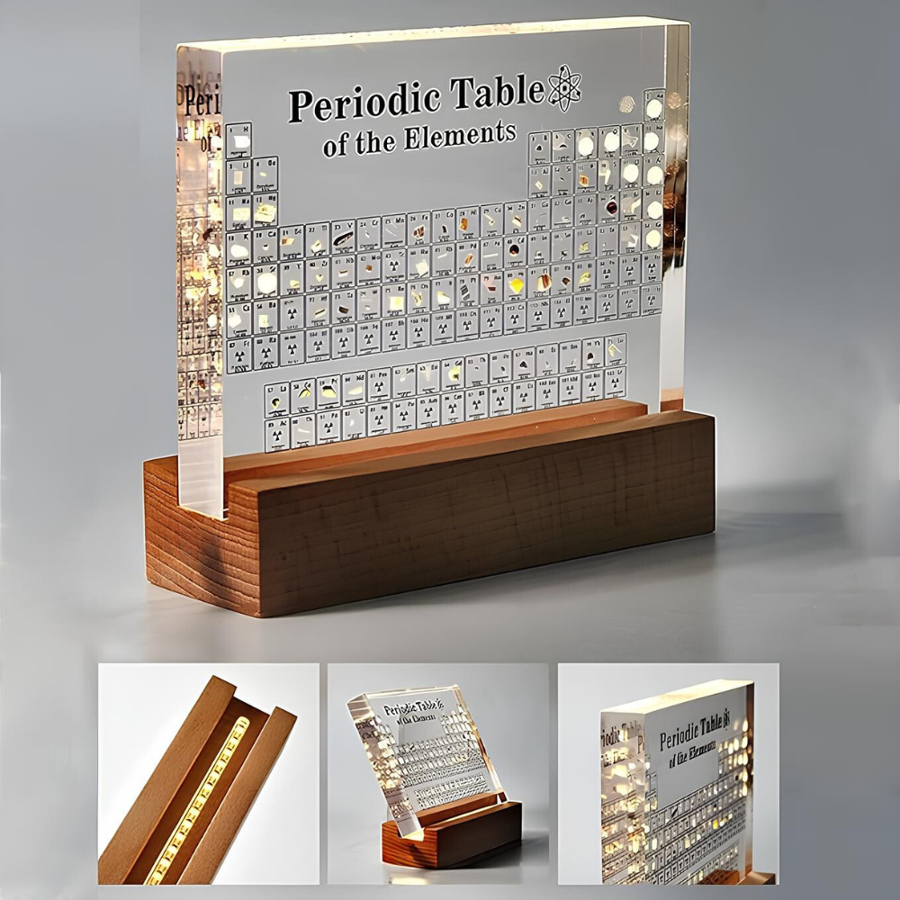 Beleuchtete Darstellung des Periodensystems mit 83 Elementen Acryl Holz Lehrreich Dekoratives Tischornament Wissenschaft | Sansoti