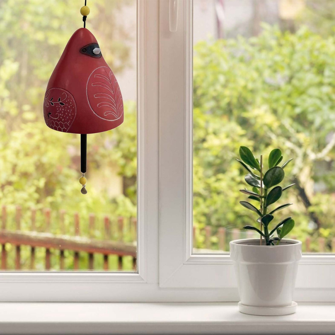 Handbeschilderde Vogelklok Windgong van Hars voor Tuin en Balkon 6 Natuurthema Ontwerpen met Kordel Decoratie | Sansoti