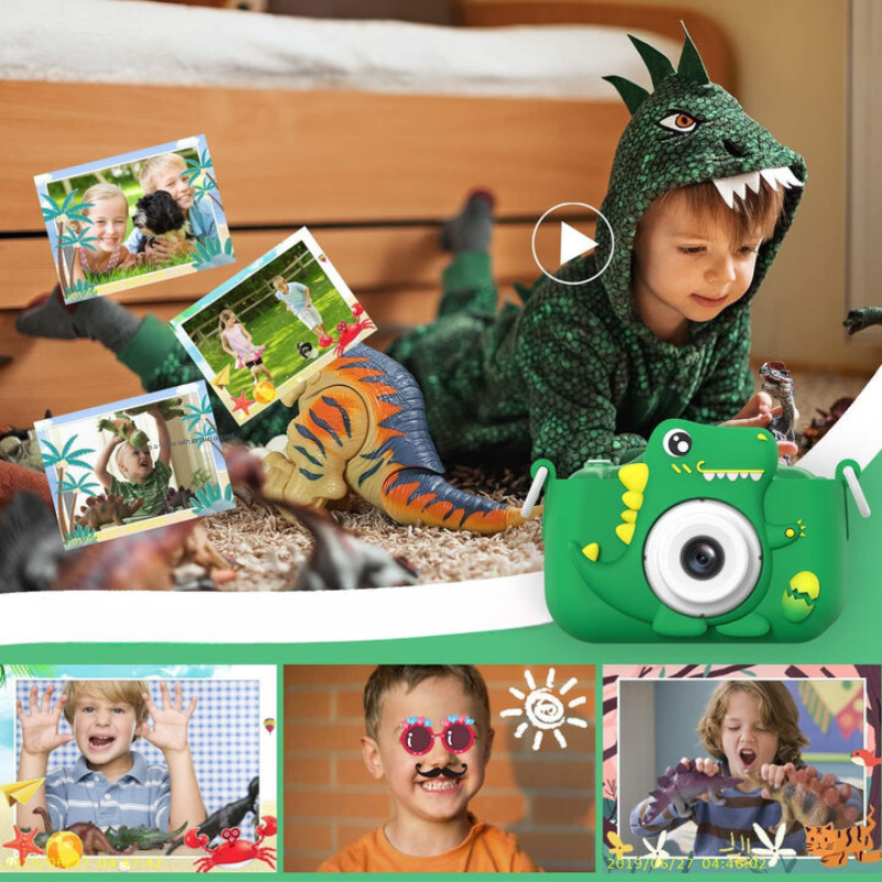 Kids Camera with Dinosaur Design – Camera for Young Explorers with HD Recording & Playful Dino Stickers | Sansoti