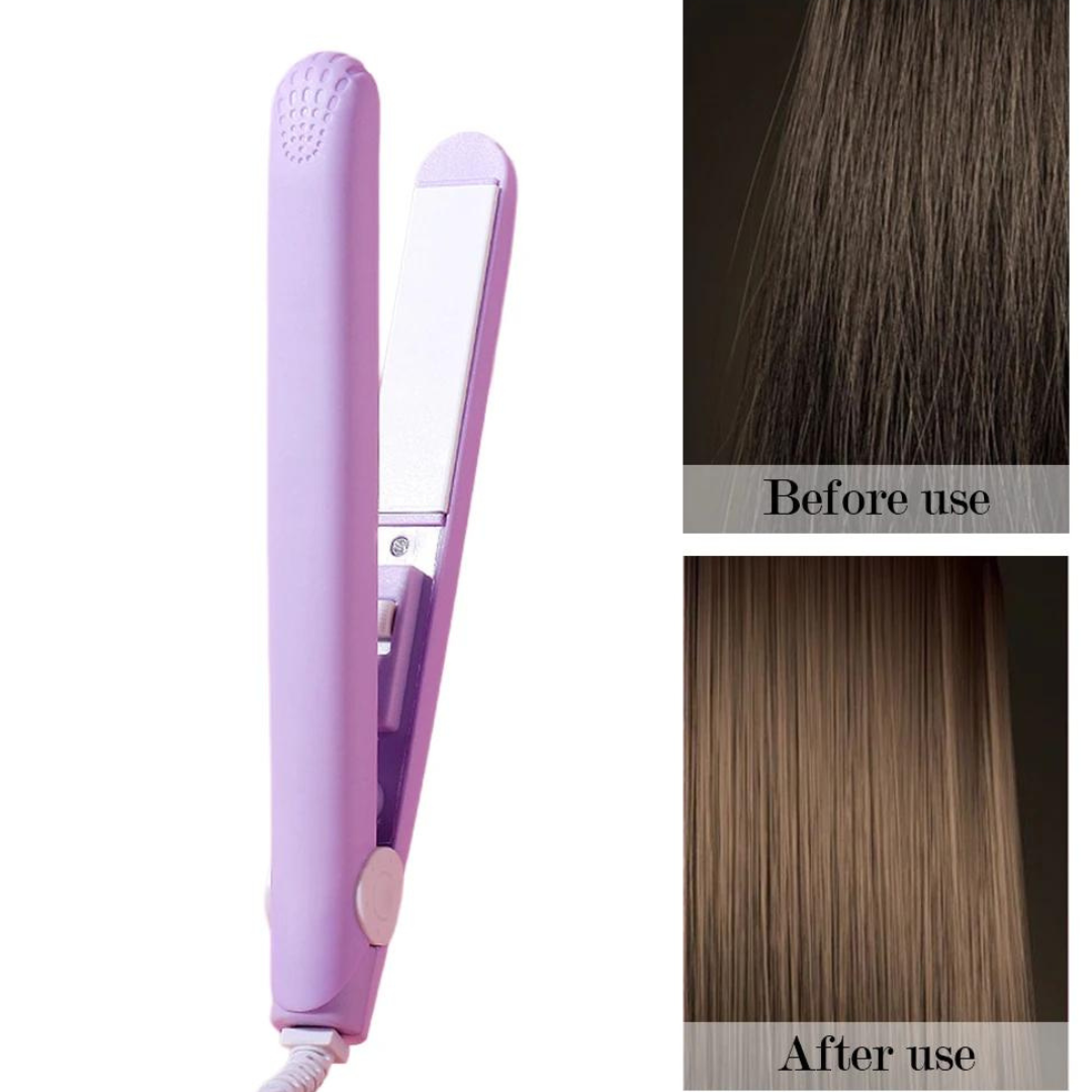 Compact Ceramic Hair Styler for Curls and Straight Hair with 3D Plates Pink Purple Blue White Green Yellow Fast Heating 45 Seconds Adjustable Temperature Travel Styler | Sansoti