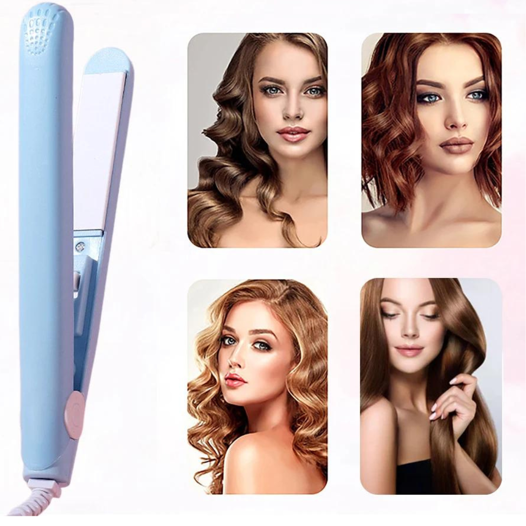 Compact Ceramic Hair Styler for Curls and Straight Hair with 3D Plates Pink Purple Blue White Green Yellow Fast Heating 45 Seconds Adjustable Temperature Travel Styler | Sansoti