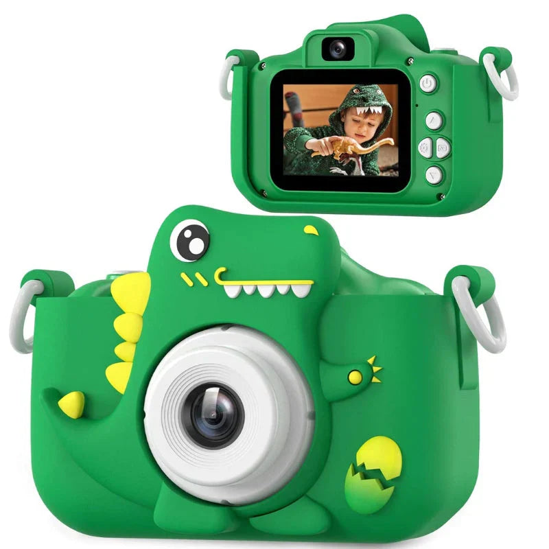Aparat fotograficzny dla dzieci w dinozaurzym wzorze – aparat dla małych odkrywców z nagrywaniem HD i zabawnymi naklejkami z dinozaurami | Sansoti