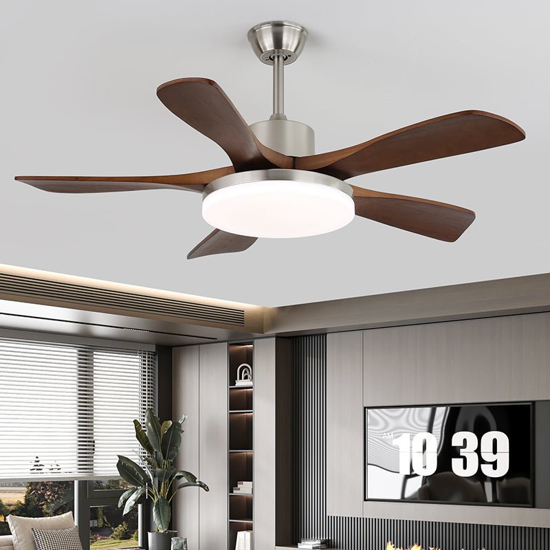 Moderner Deckenventilator mit Beleuchtung in Messing und Holz – 106 cm Ø – Skandinavisch inspiriertes Design mit 6 Geschwindigkeiten | Sansoti