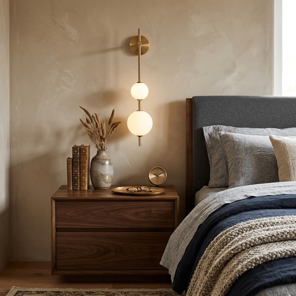 Vertical Glass Globe Wall Light – Modern Wall Lighting with Stacked Globes – Brass, Black or Nickel – 3 Sizes | Sansoti