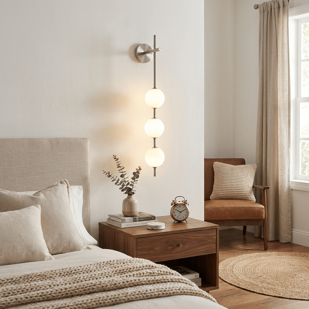 Vertical Glass Globe Wall Light – Modern Wall Lighting with Stacked Globes – Brass, Black or Nickel – 3 Sizes | Sansoti