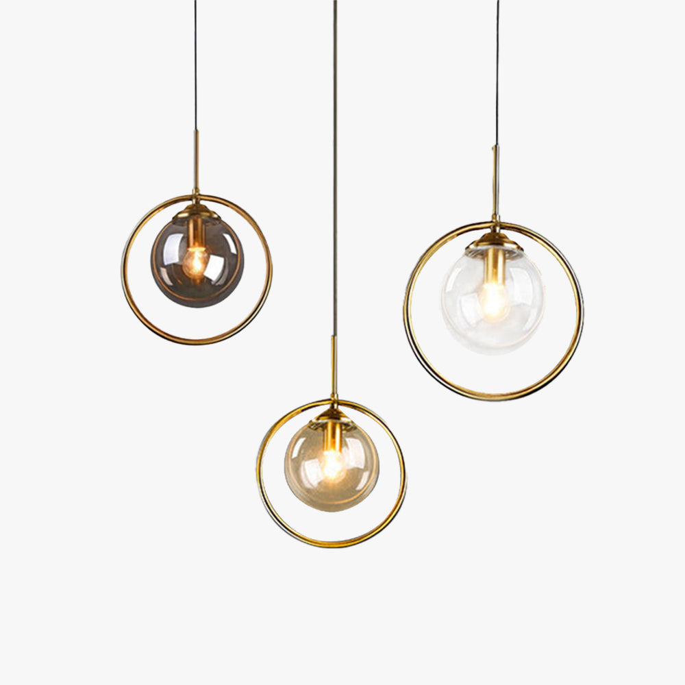Glazen Hanglamp met Metalen Ring E27 Dimbaar Plafondverlichting voor Woonkamer Eetkamer Slaapkamer Modern | Sansoti