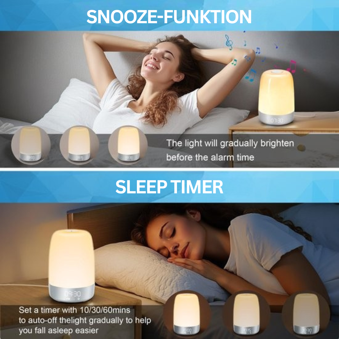 Wake-up Light with Nature Sounds and Sunrise Simulation – Rechargeable USB-C Night Light with Dimmable Warm Light | Sansoti