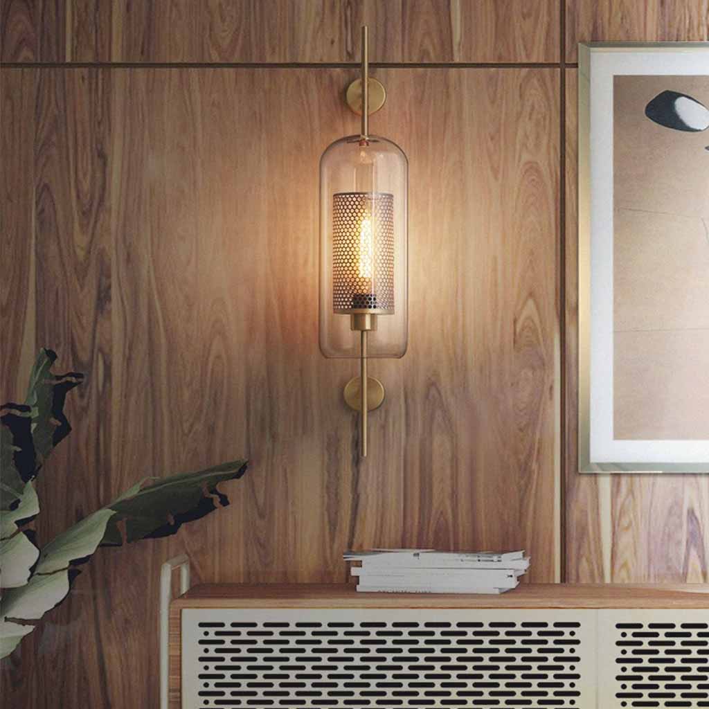 Wandlamp Glazen Cilinder met Geperforeerde Messing Kap Modern Design Warm Licht Sfeerverlichting Woonkamer | Sansoti