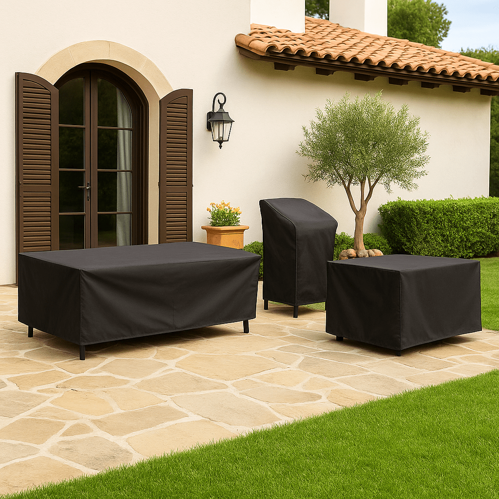 Weerbescherming Hoes voor Tuinmeubelen Waterdicht Polyester Zwart Zilver voor Patio Balkon Tuin Buiten | Sansoti