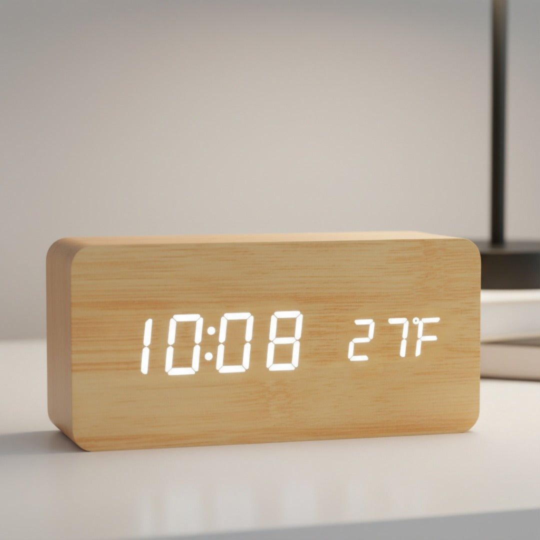 Digital Alarm Clock with Wireless Charger LED Display Temperature Humidity 3 Alarms Bedside Table | Sansoti