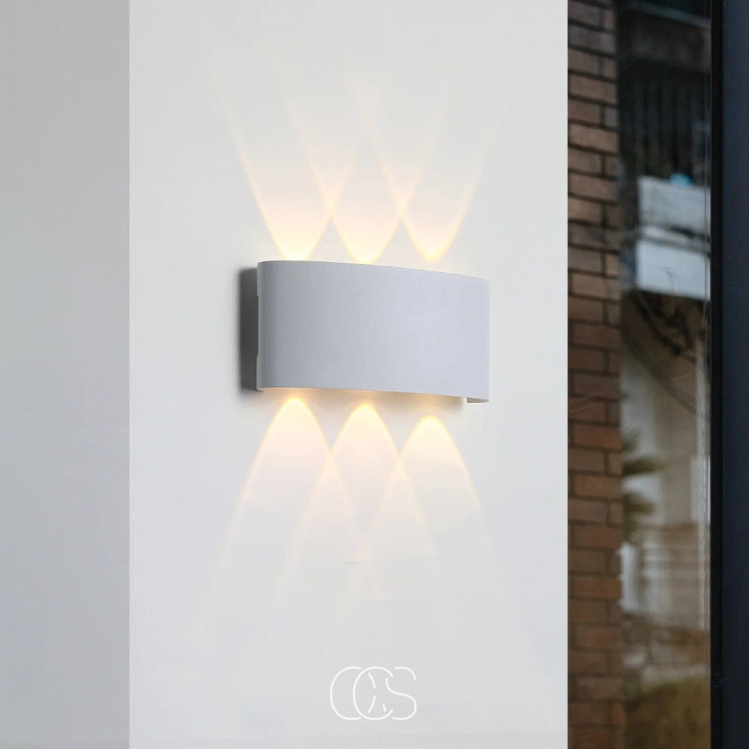 Zewnętrzna lampa ścienna IP65, podwójna wiązka światła, aluminium, ciepłe białe światło LED, oświetlenie elewacji na taras, do ogrodu i przy wejściu | Sansoti