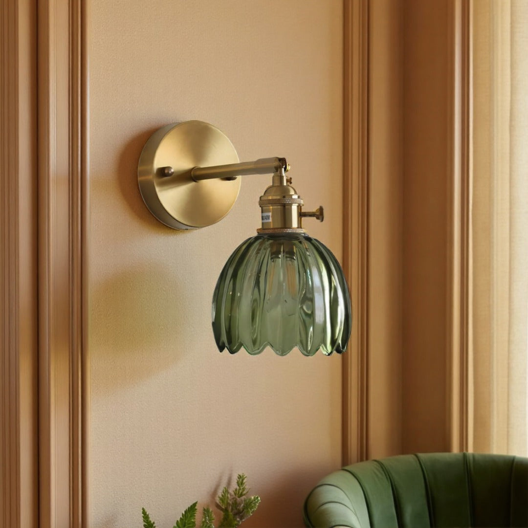 Szklana lampa ścienna w kształcie tulipana, E27, styl vintage, nastrojowe światło, do salonu, sypialni i przedpokoju, oświetlenie akcentowe, retro | Sansoti