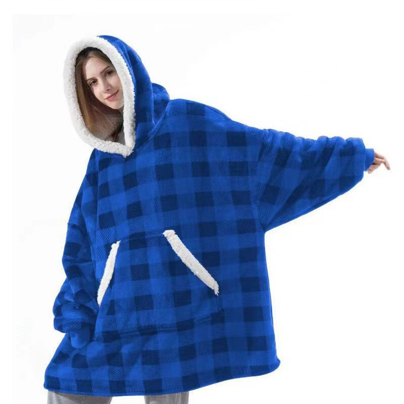Übergroßer Sherpa-Fleece-Decken-Hoodie Grau Rosa Schwarz Blau Kariert Rot Extra Warm und Weich One Size Loungewear Hausdecke mit Kapuze und Taschen | Sansoti