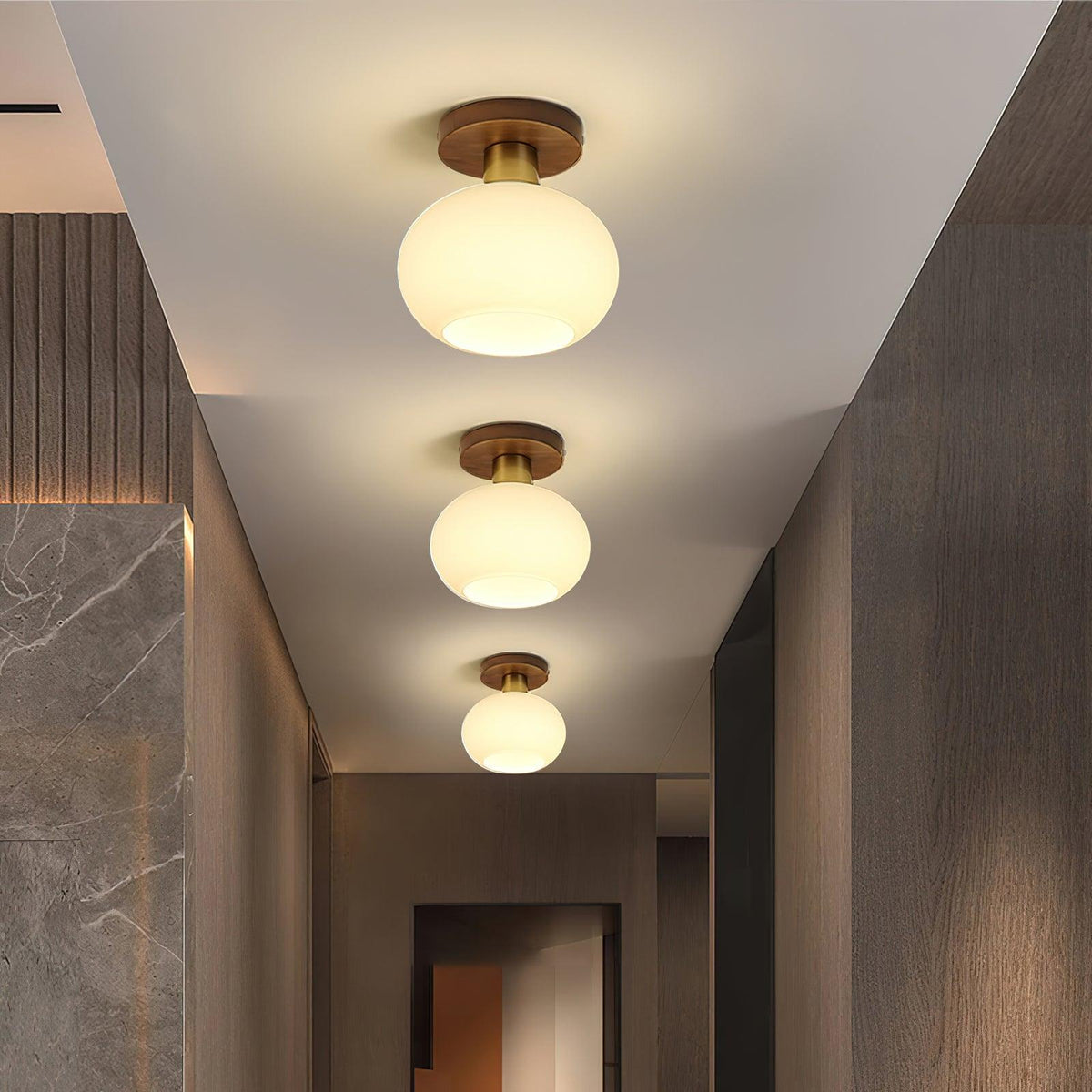 Ceiling Lamp Walnut Copper Glass White Ø18cm Living Room Bedroom Hallway Opal Globe Ceiling Light Retro Ambient Lighting | Sansoti