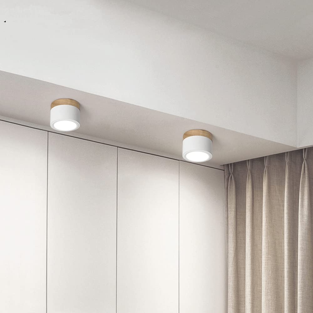 Plafonnier rond moderne en aluminium avec accents en bois et LED, éclairage scandinave pour entrée, salle à manger et salon | Sansoti