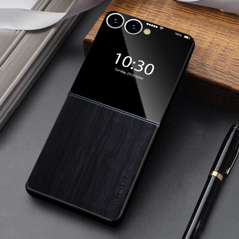 Wood-Look Foldable Smartphone Phone Case PU Leather Protection Shock-Resistant Anti-Fingerprint Stylish | Sansoti