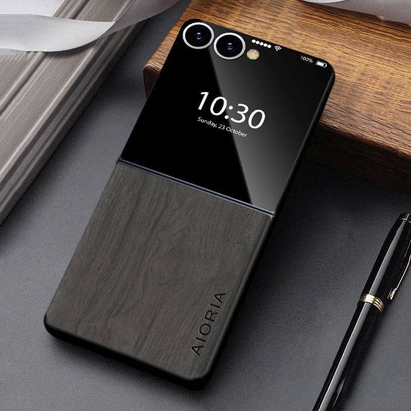 Wood-Look Foldable Smartphone Phone Case PU Leather Protection Shock-Resistant Anti-Fingerprint Stylish | Sansoti