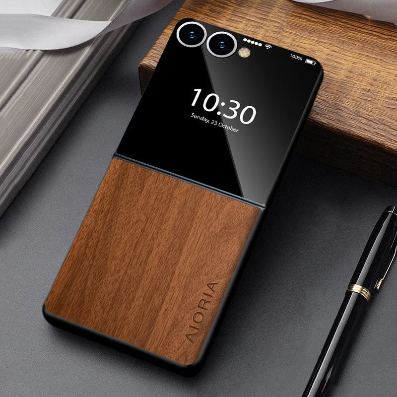 Wood-Look Foldable Smartphone Phone Case PU Leather Protection Shock-Resistant Anti-Fingerprint Stylish | Sansoti