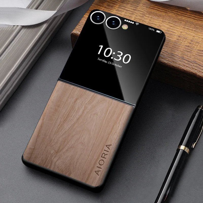 Wood-Look Foldable Smartphone Phone Case PU Leather Protection Shock-Resistant Anti-Fingerprint Stylish | Sansoti
