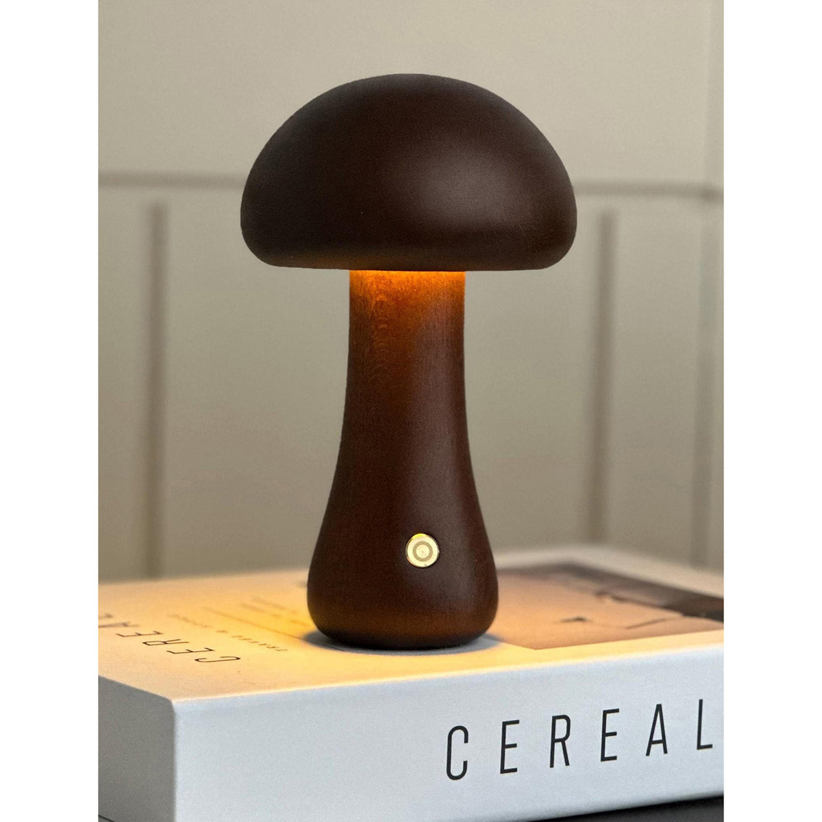 Lampe de table champignon en bois avec batterie intégrée et commande tactile – lumière d'ambiance chaude pour salon, chambre, bureau – lampe LED rechargeable avec fonction dimmable – éclairage décoratif d'ambiance | Sansoti