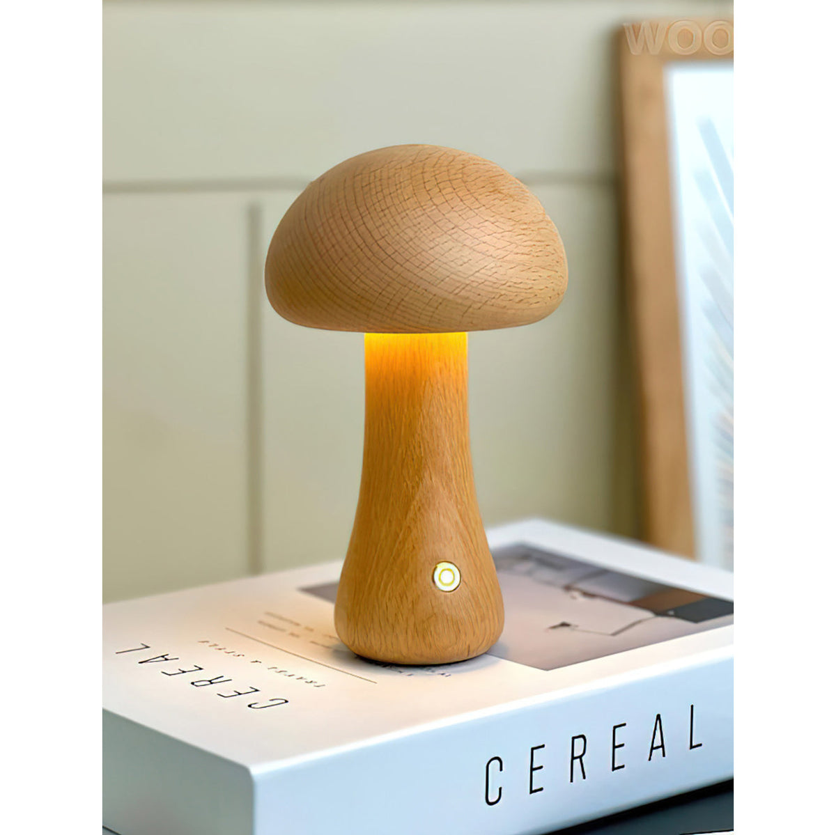 Lampe de table champignon en bois avec batterie intégrée et commande tactile – lumière d'ambiance chaude pour salon, chambre, bureau – lampe LED rechargeable avec fonction dimmable – éclairage décoratif d'ambiance | Sansoti