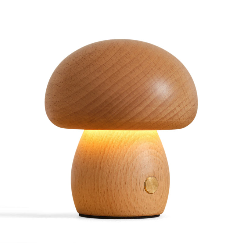 Lampe de table champignon en bois avec batterie intégrée et commande tactile – lumière d'ambiance chaude pour salon, chambre, bureau – lampe LED rechargeable avec fonction dimmable – éclairage décoratif d'ambiance | Sansoti