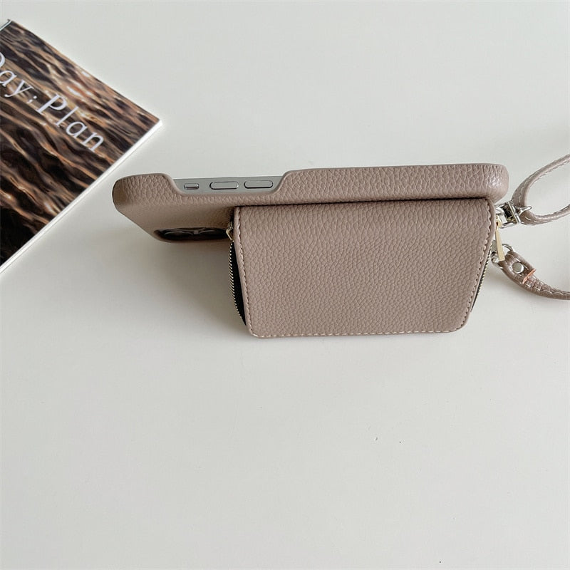 Phone Case with Wallet Crossbody Strap iPhone Faux Leather Card Holder Stand Hands-Free Protection | Sansoti