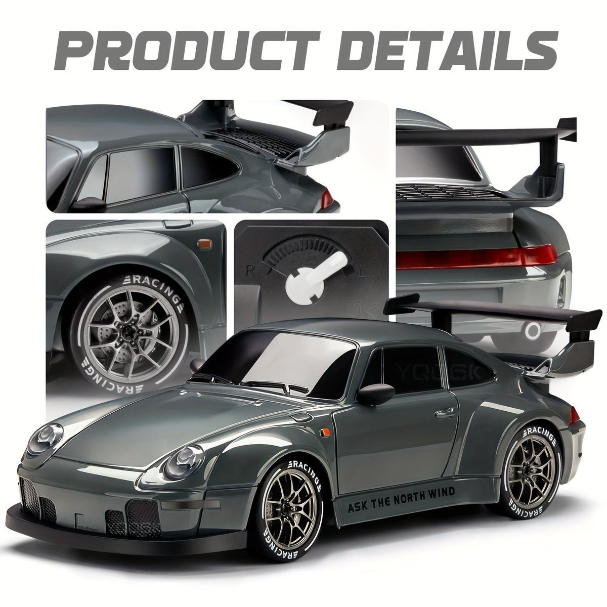 RC Drift Car 1:24 4WD Grey with Lighted Wheels Remote Control Extra Tires Drift Car Toy USB Rechargeable | Sansoti