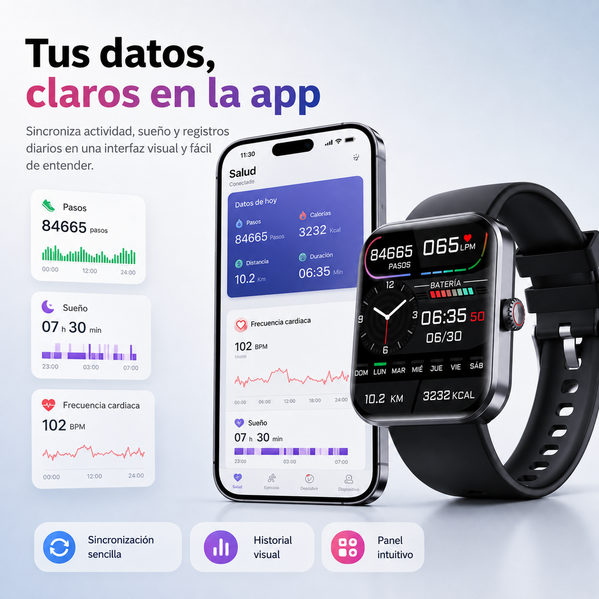 Zegarek zdrowotny z pomiarem tętna, ciśnienia krwi i natlenienia, monitorowaniem snu, trybami sportowymi, kompatybilny z iOS i Androidem, z magnetyczną ładowarką | Sansoti