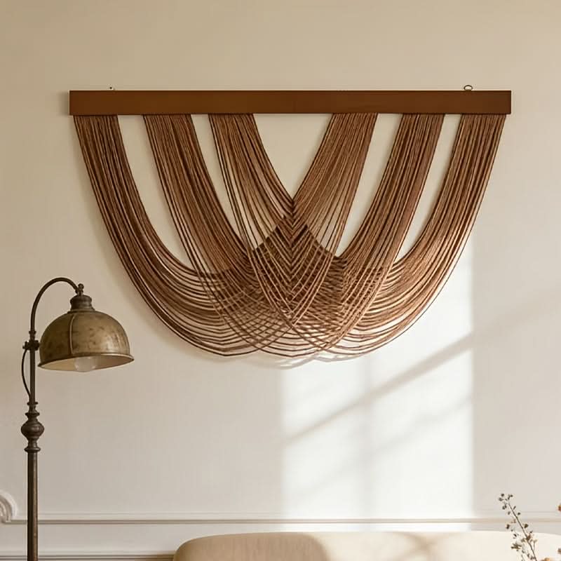 Hand-macramé Wall Panel Boho Cotton 100x60 cm Minimalist Wall Decoration Natural Textile Living Room | Sansoti
