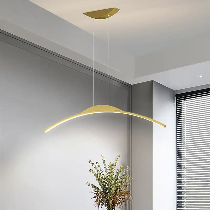 Suspension Métal Courbé LED Dimmable Télécommande Linéaire Forme d’Arc Moderne Intérieur Bureau 100cm | Sansoti