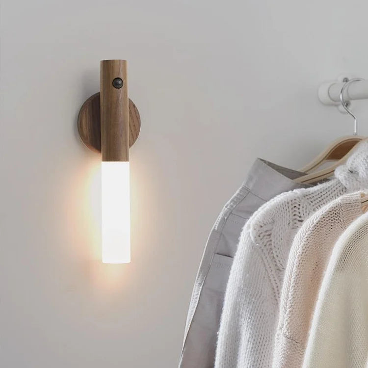 Wooden Night Light with Motion Sensor – Rechargeable LED Night Light for Bedroom, Hallway & Toilet – Warm White Light Wood | Sansoti
