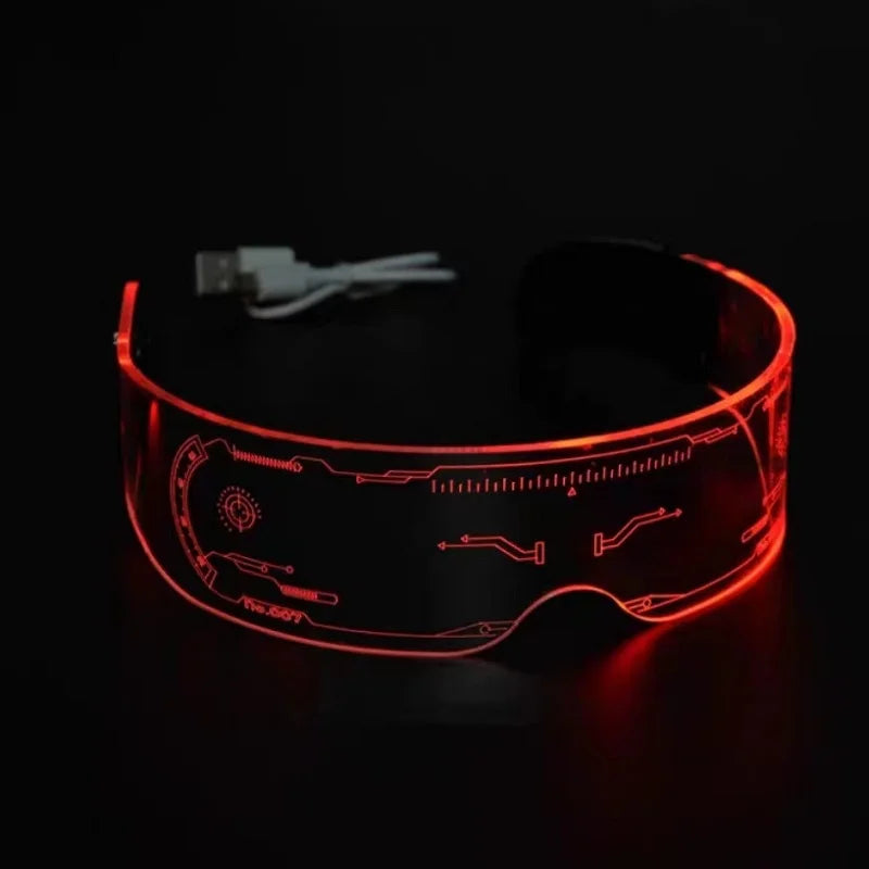 LED Visor Glasses with Illuminated Cyberpunk Look for Parties, Festivals, and Halloween - Futuristic Design Cosplay | Sansoti
