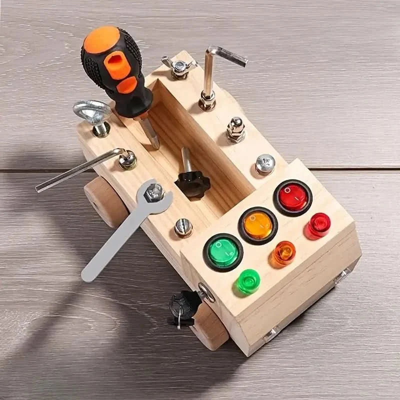 Tablero de actividades de madera Montessori para la motricidad fina de niños pequeños, juguete educativo LED | Sansoti