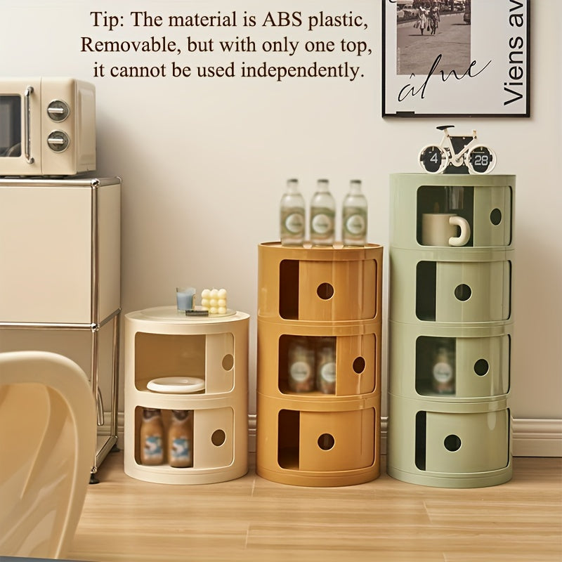 Round Multi-Tier Storage Cabinet White Bedside Table Plastic Stackable Modular Small Cabinet Bedroom Side Table | Sansoti