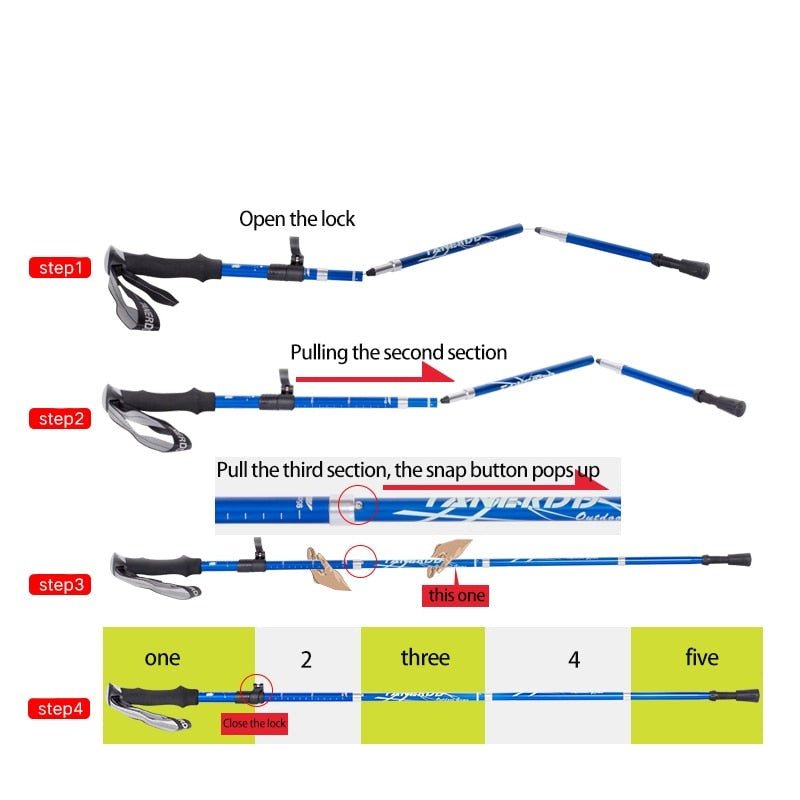 Bâtons de marche réglables 110-135 cm pliables, bâtons de trekking légers en aluminium pour randonnée en montagne et activités de plein air | Sansoti