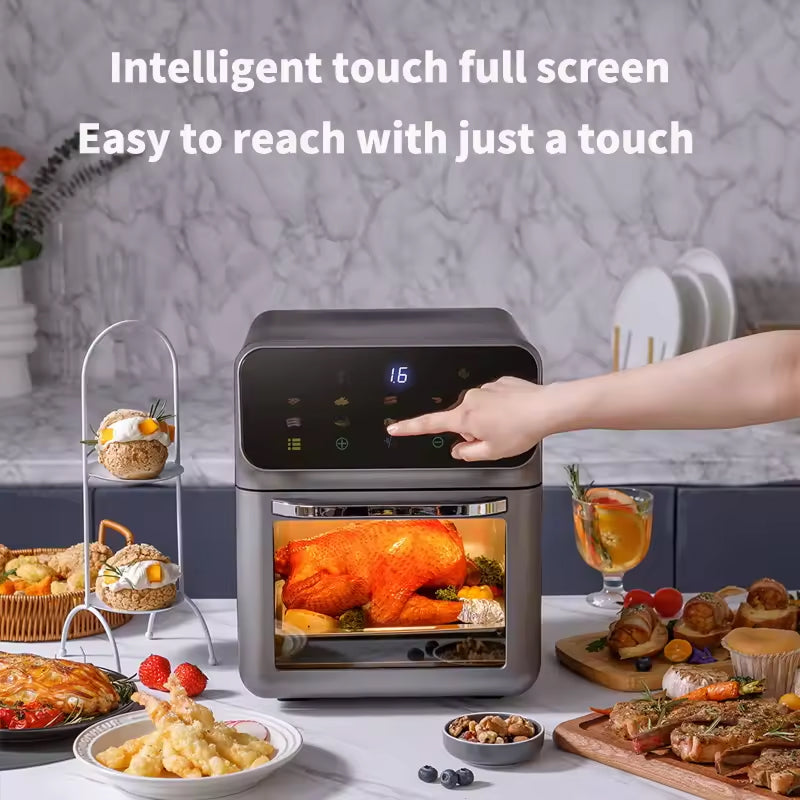 Heißluftfritteuse 10 l, digital, mit 18 Kochprogrammen, Touchscreen und Sichtfenster, gesundes und vielseitiges Kochen | Sansoti