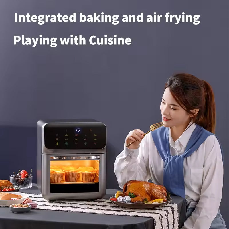 Heißluftfritteuse 10 l, digital, mit 18 Kochprogrammen, Touchscreen und Sichtfenster, gesundes und vielseitiges Kochen | Sansoti
