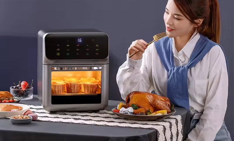 Heißluftfritteuse 10 l, digital, mit 18 Kochprogrammen, Touchscreen und Sichtfenster, gesundes und vielseitiges Kochen | Sansoti