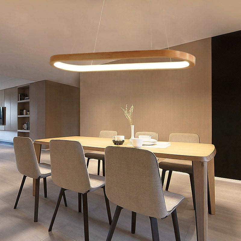 Ovale Houten Hanglamp met LED Verlichting voor Eetkamer Woonkamer Keuken Scandinavisch Design Warm Licht | Sansoti