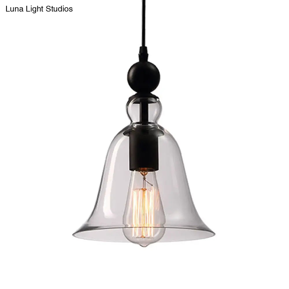 Suspension industrielle avec abat-jour en verre noir – Style vintage pour salle à manger et cuisine | Sansoti
