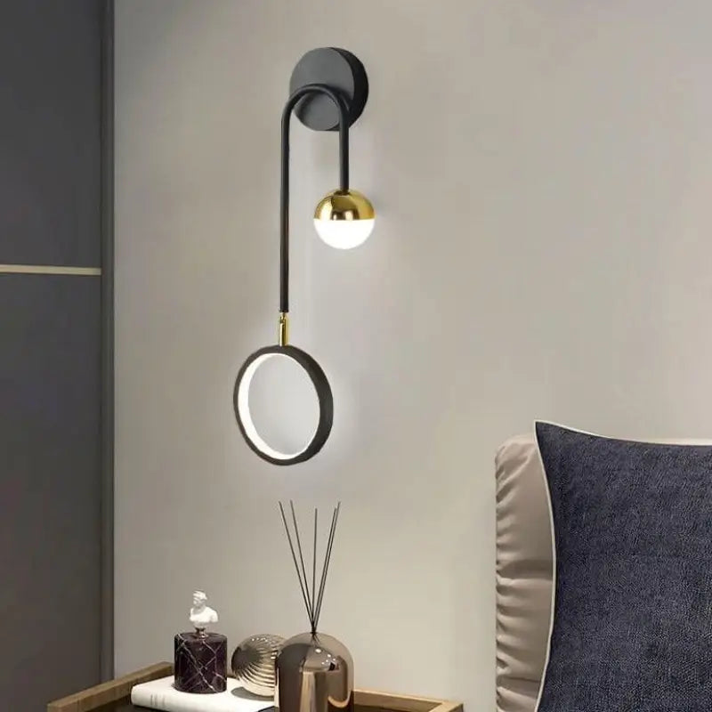 Aplique de pared escandinavo de aluminio negro, 48cm, LED regulable, diseño moderno | Sansoti