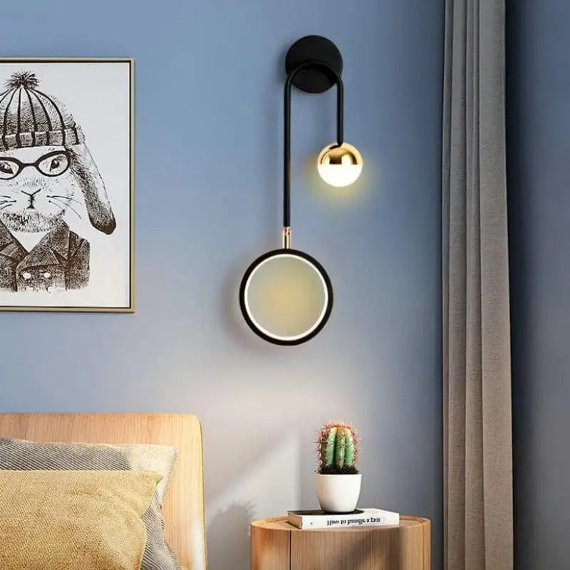 Aplique de pared escandinavo de aluminio negro, 48cm, LED regulable, diseño moderno | Sansoti
