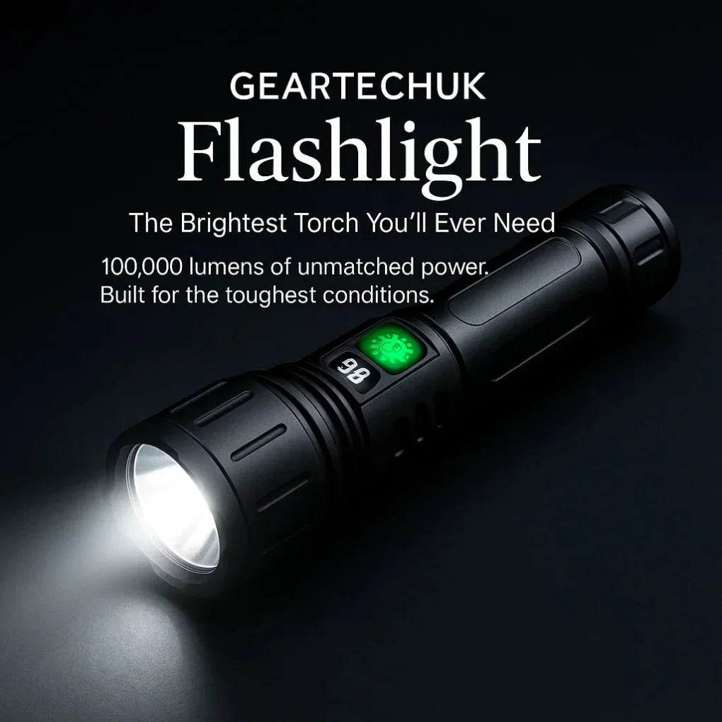 Rechargeable LED Flashlight, 100000 Lumens, Aluminum, IPX6 Waterproof, for Outdoor Camping, Hiking, and Emergencies | Sansoti