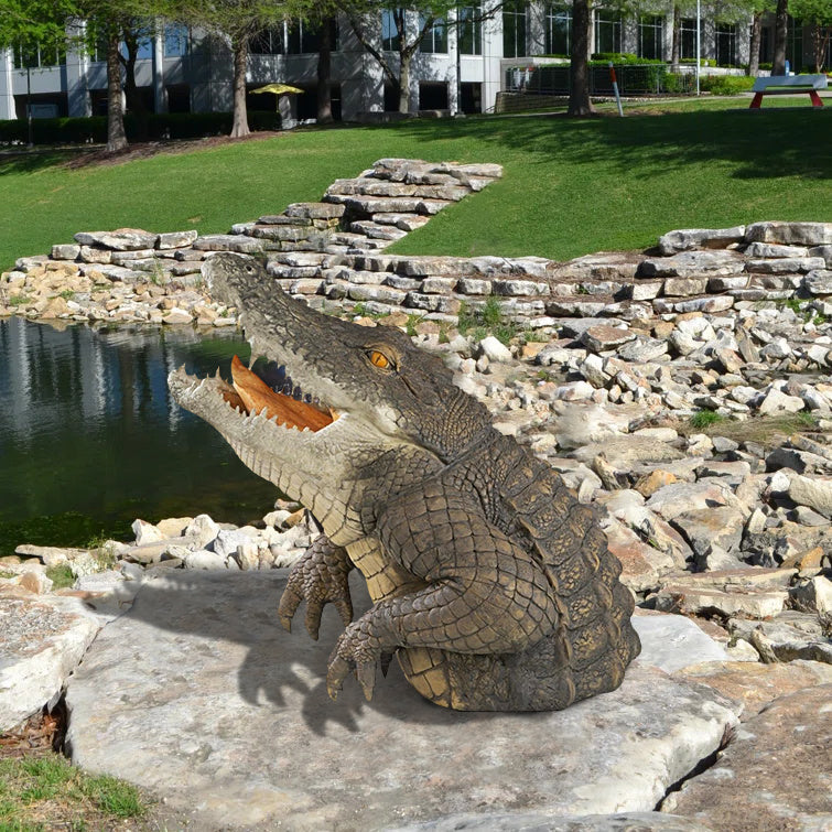Crocodile Garden Statue Resin Waterproof Pond Decoration Wildlife Reptile Statue Pool Garden Accent Outdoor | Sansoti