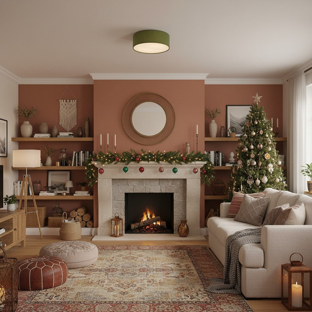 Deckenleuchte aus Leinen mit Trommelschirm, modernes Design, E27-Fassung, skandinavischer Stil, Schlafzimmer, Wohnzimmer | Sansoti