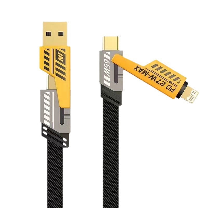 Universal 4-in-1 Charging Cable USB-C Lightning 65W Fast Charging Nylon Braided 1 Meter Black Multifunctional | Sansoti