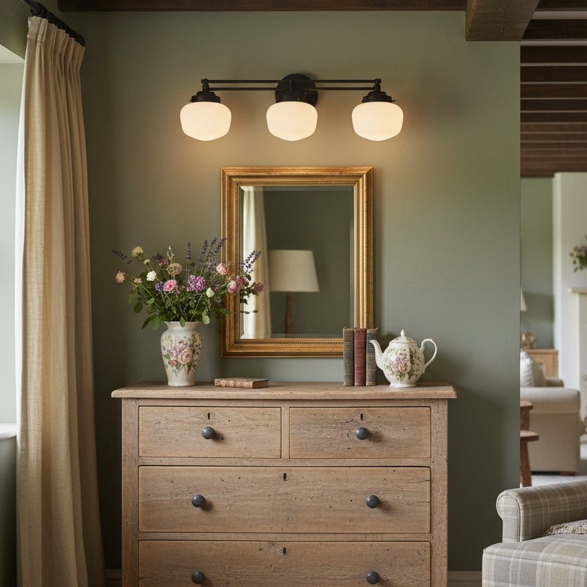 Globe Wall Lamp Classic Bathroom Schoolhouse Lighting Matte Opal Glass for Mirror and Sink | Sansoti