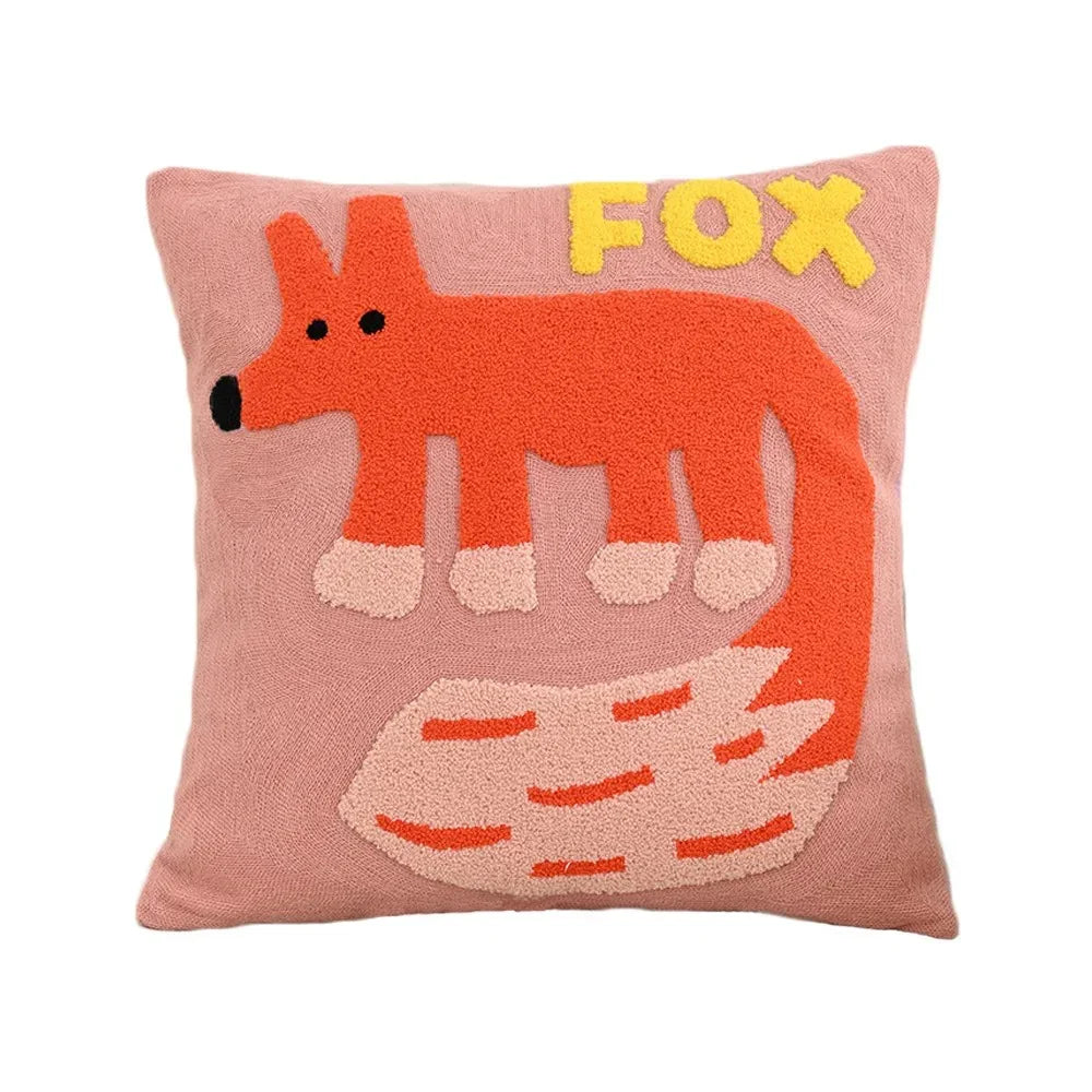 Housse de Coussin Broderie Animaux Scandinave 45x45 Polyester Coton | Sansoti
